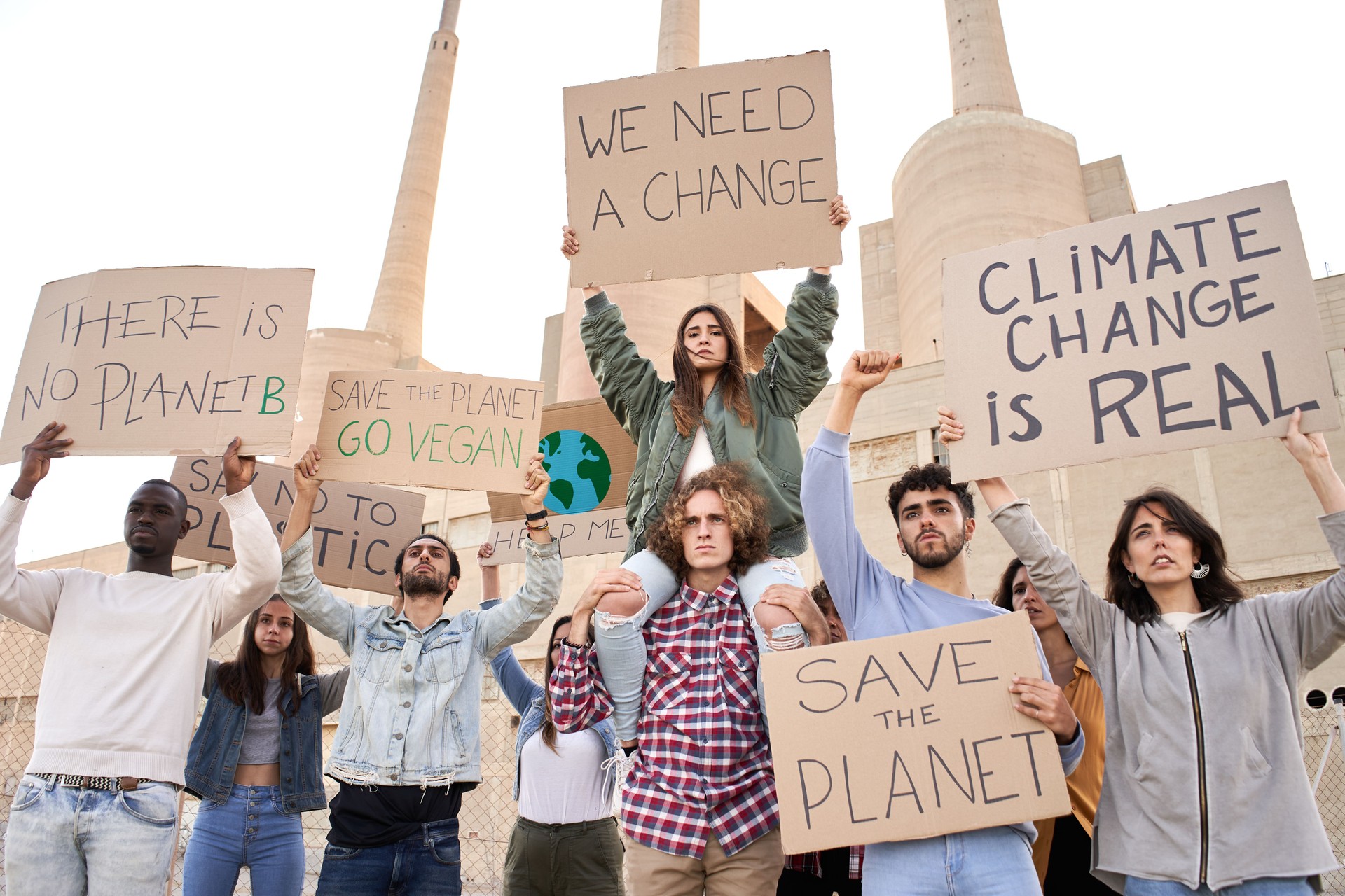 People with placards and posters on global strike for climate change.